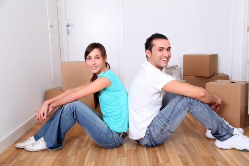 Residential moving boxes and furniture ready for transport